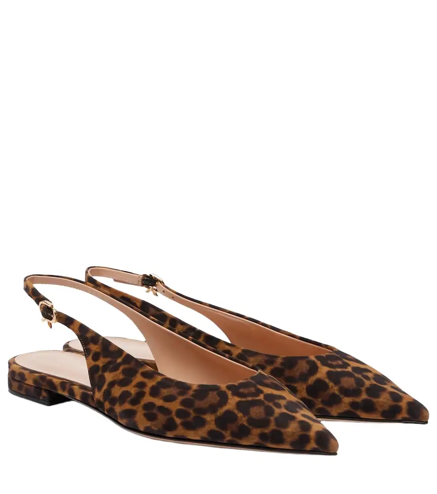 Gianvito Rossi Robbie leopard-print suede slingback flats