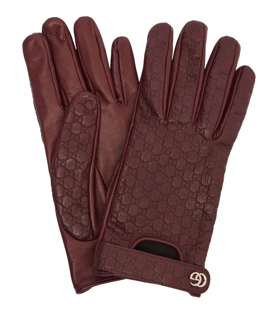 Gucci Double G GG debossed leather gloves