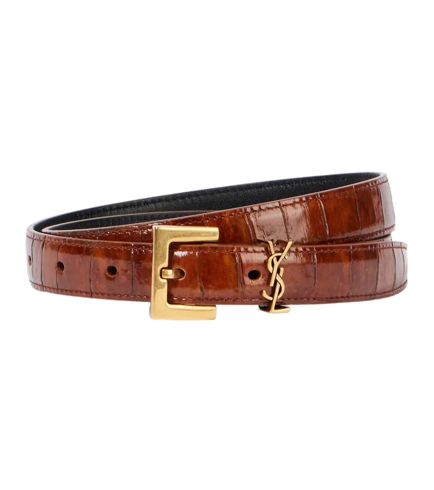 Saint Laurent Cassandre croc-effect leather belt