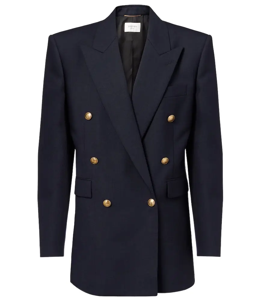 Saint Laurent Double-breasted wool chiné blazer