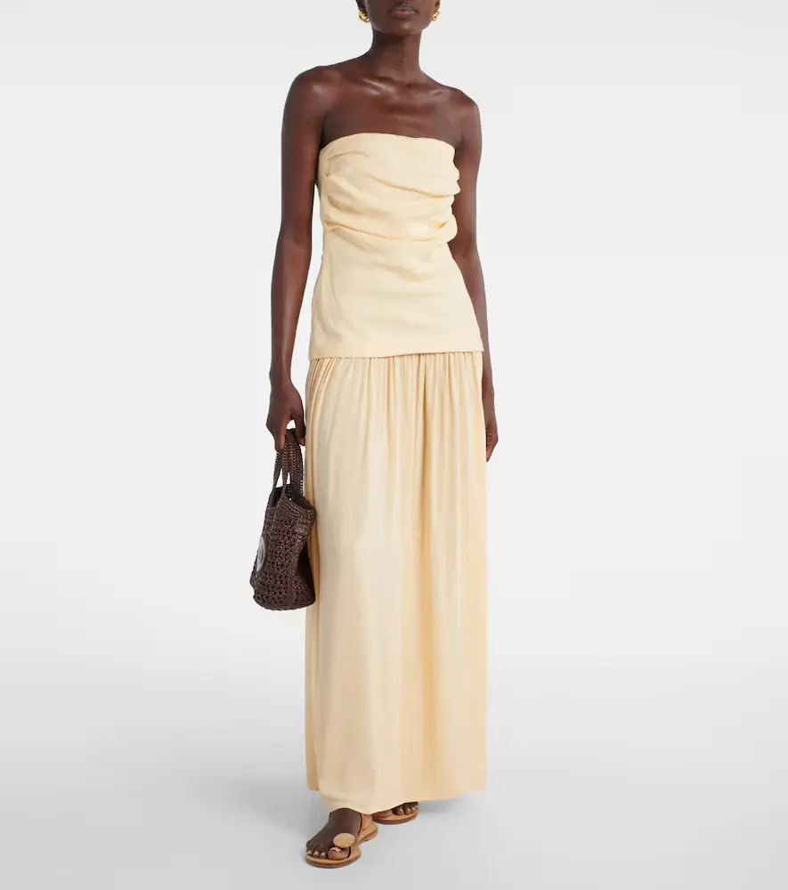 hedy maxi dress butter Faithfull The Brand Hedy Strapless Maxi Dress