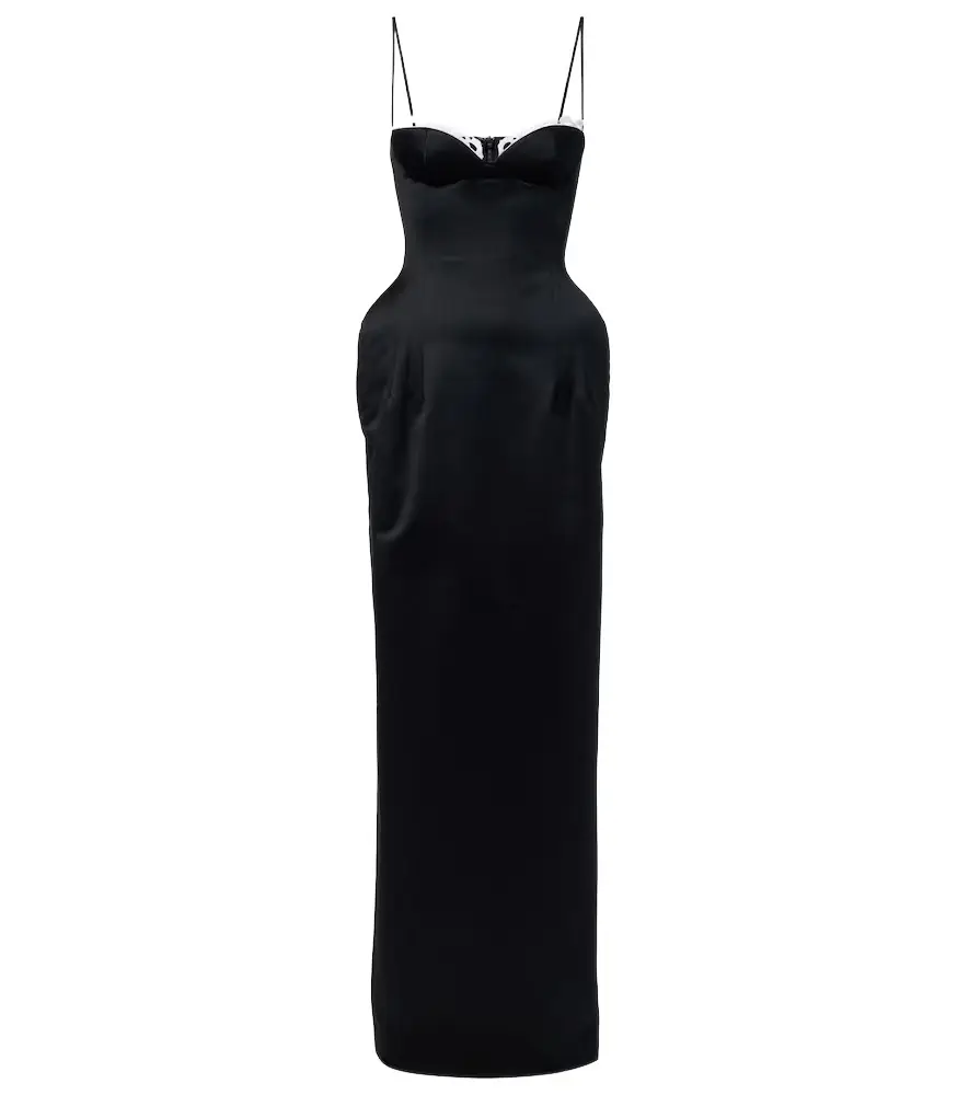 Magda Butrym Crochet-trimmed satin bustier gown