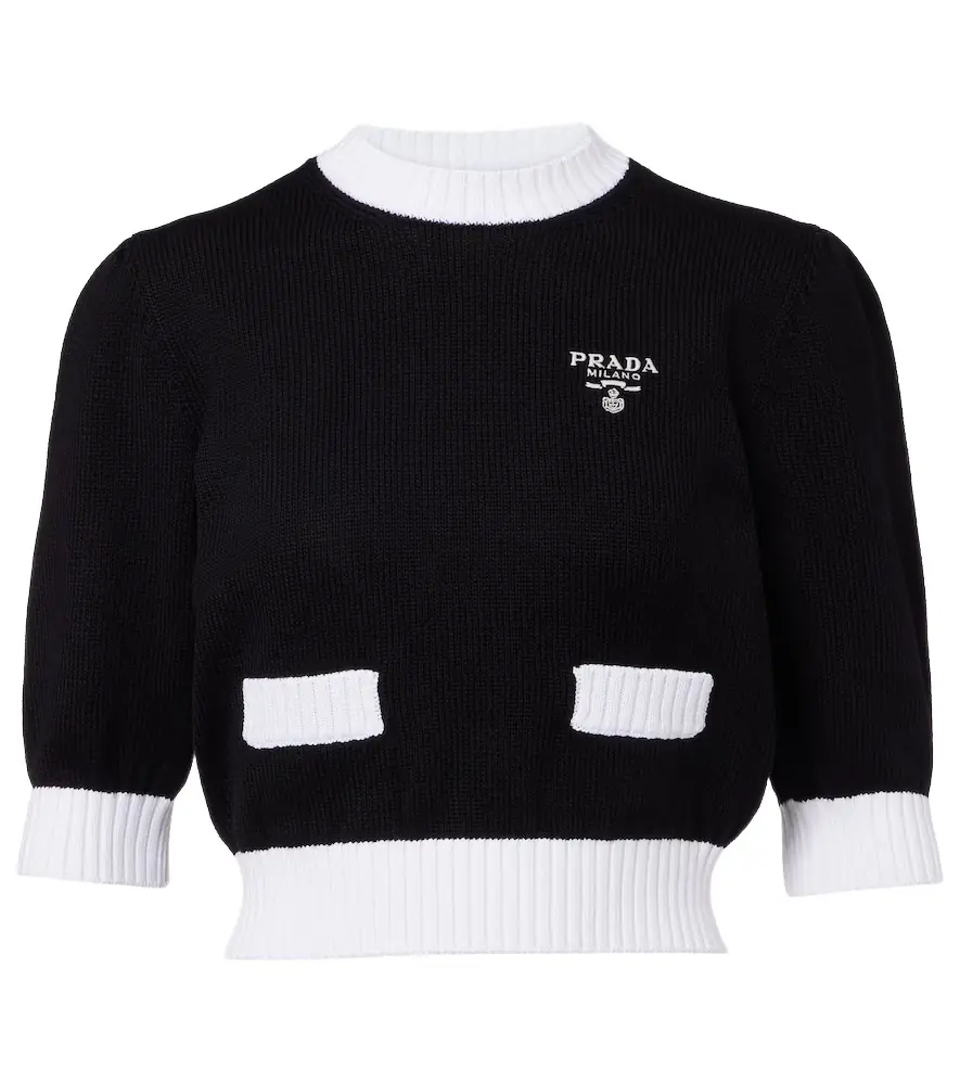 Prada Waffle-knit cropped cotton sweater