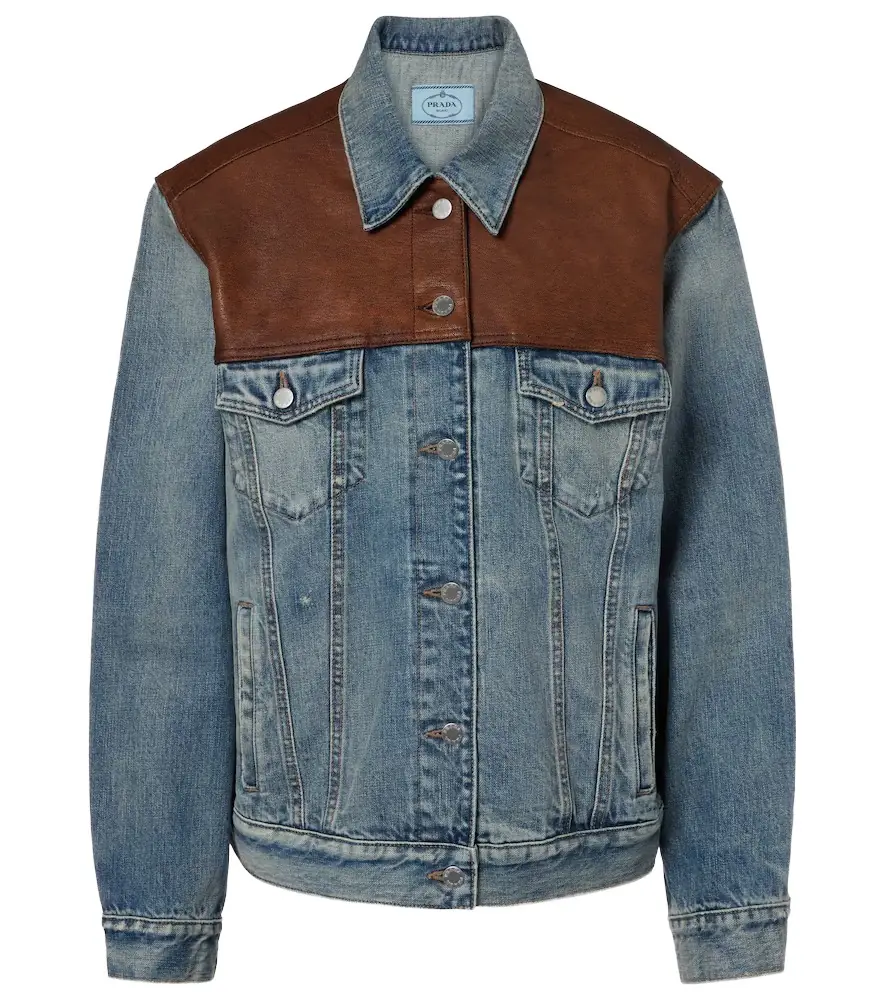 Prada Leather-trimmed denim jacket