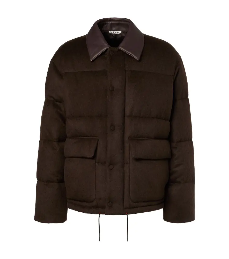 Auralee Leather-trimmed camel hair down jacket