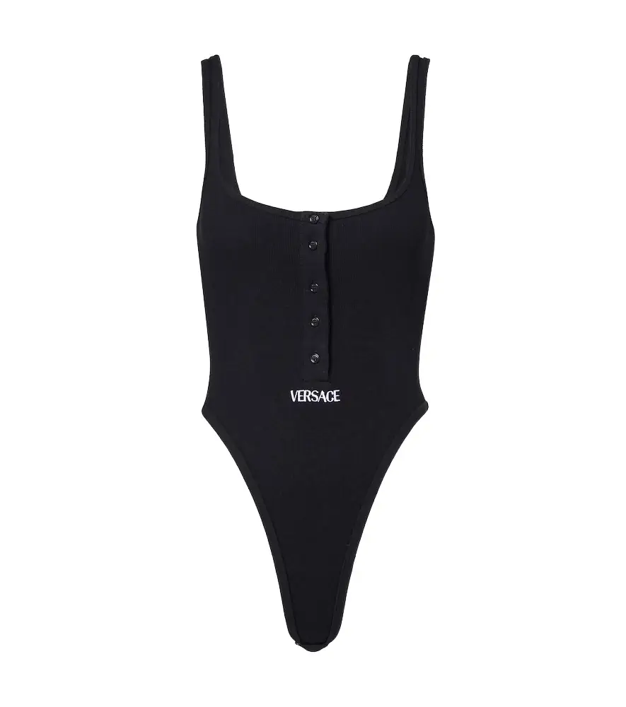Versace Ribbed-knit logo cotton-blend bodysuit
