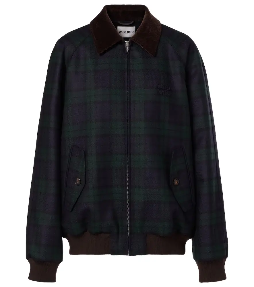 Miu Miu Plaid virgin wool twill blouson jacket