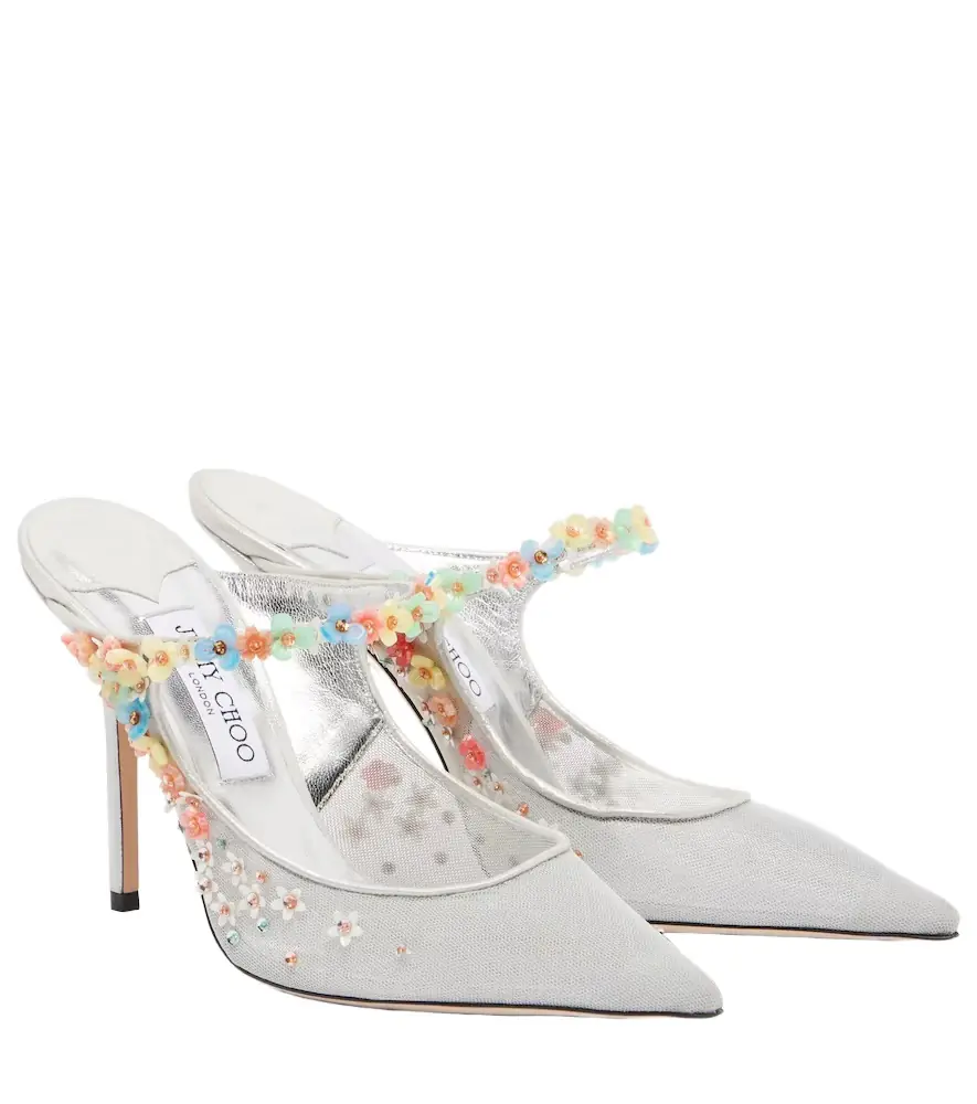 Jimmy Choo Bing Daisy 100 embellished mesh mules - Women's Shoes