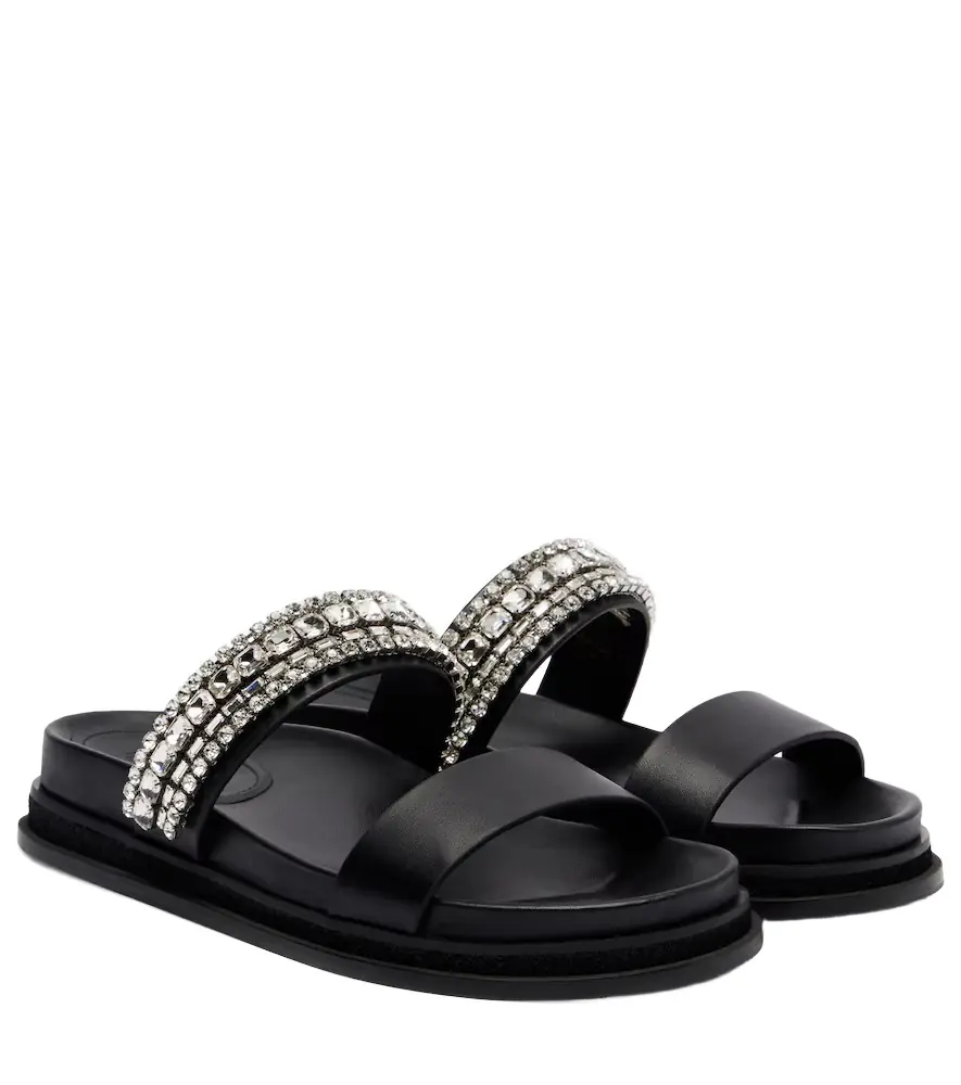 Jimmy Choo Jadi crystal-embellished leather slides - Women's Shoes