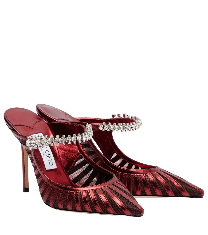 Jimmy Choo Bing 100 metallic leather and mesh mules - Women's Shoes