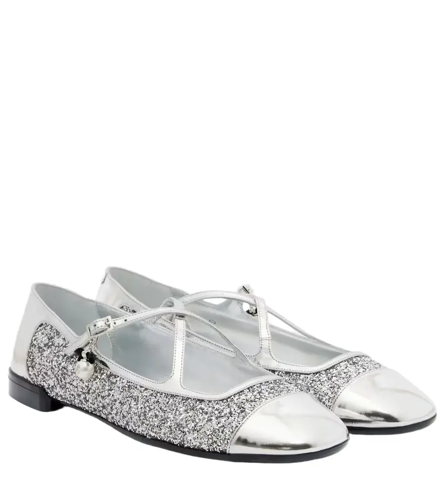 Jimmy Choo Eleri glitter leather ballet flats - Women's Shoes