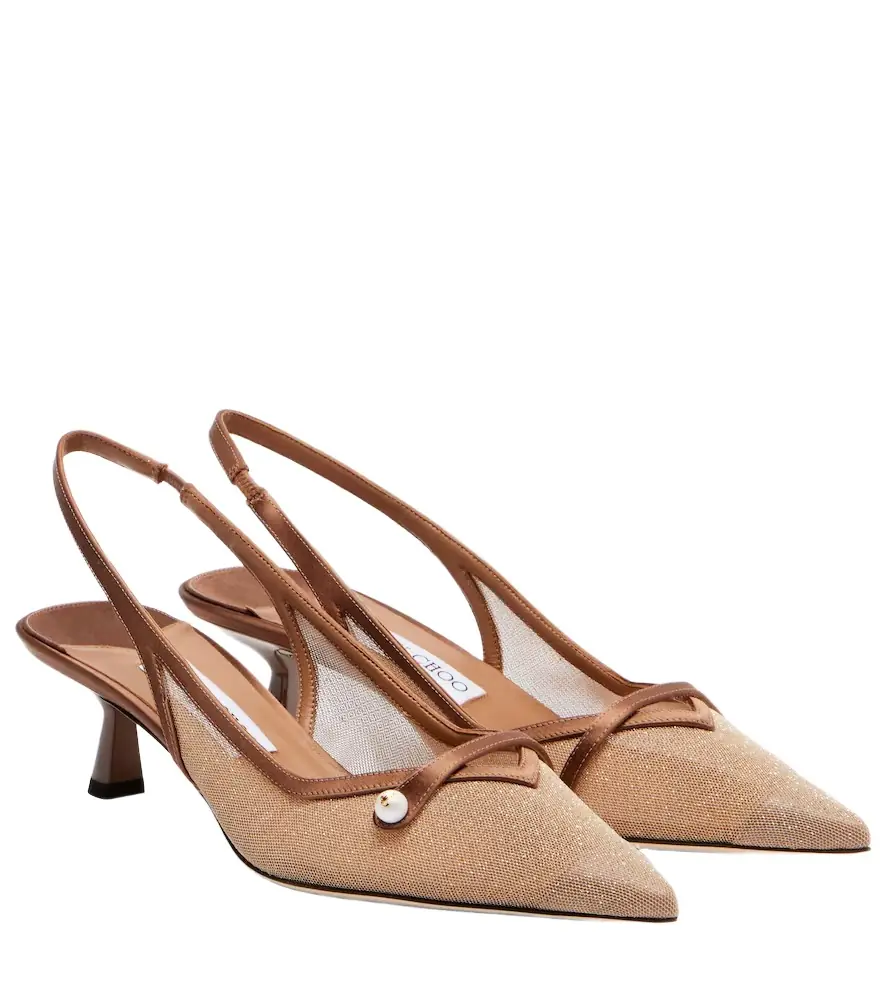 Jimmy Choo Amita 45 leather-trimmed slingback pumps - Women's Shoes