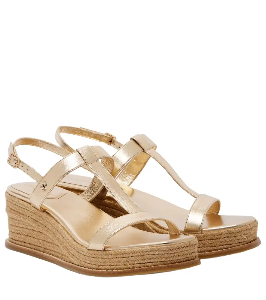 Jimmy Choo Theia 60 metallic leather espadrille wedges