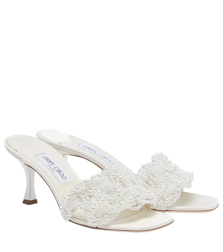Jimmy Choo Cary 70 faux pearl-embellished satin mules - Women's Shoes