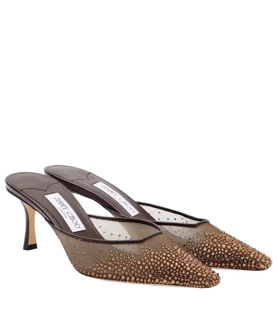 Jimmy Choo Vivi 65 crystal-embellished mesh mules - Women's Shoes