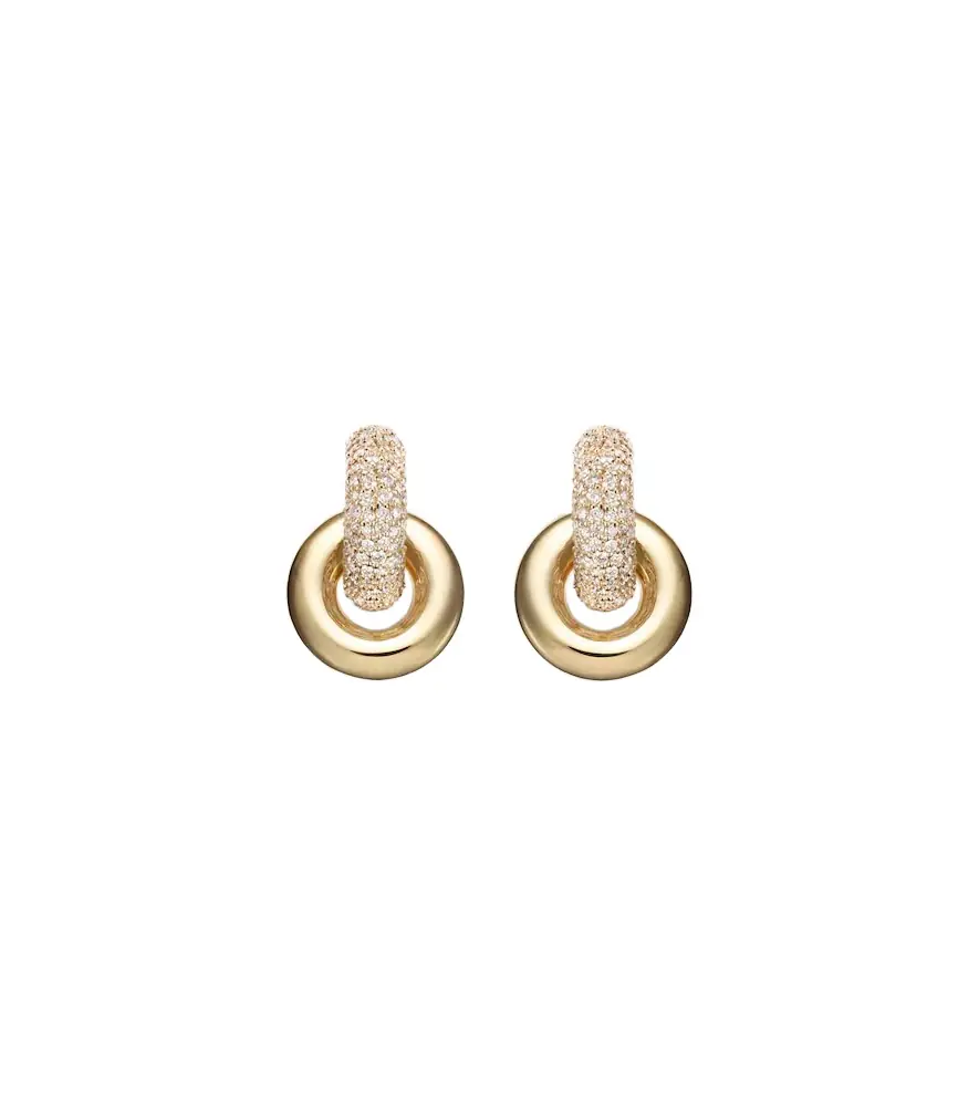 Stone and Strand Buoy 14kt gold huggie earrings with diamonds