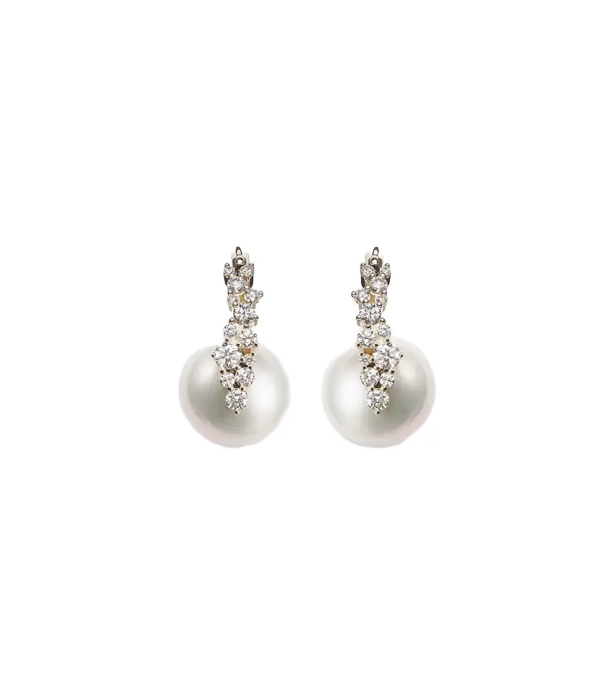 Sydney Evan Cocktail 14kt gold earrings with pearls and diamonds