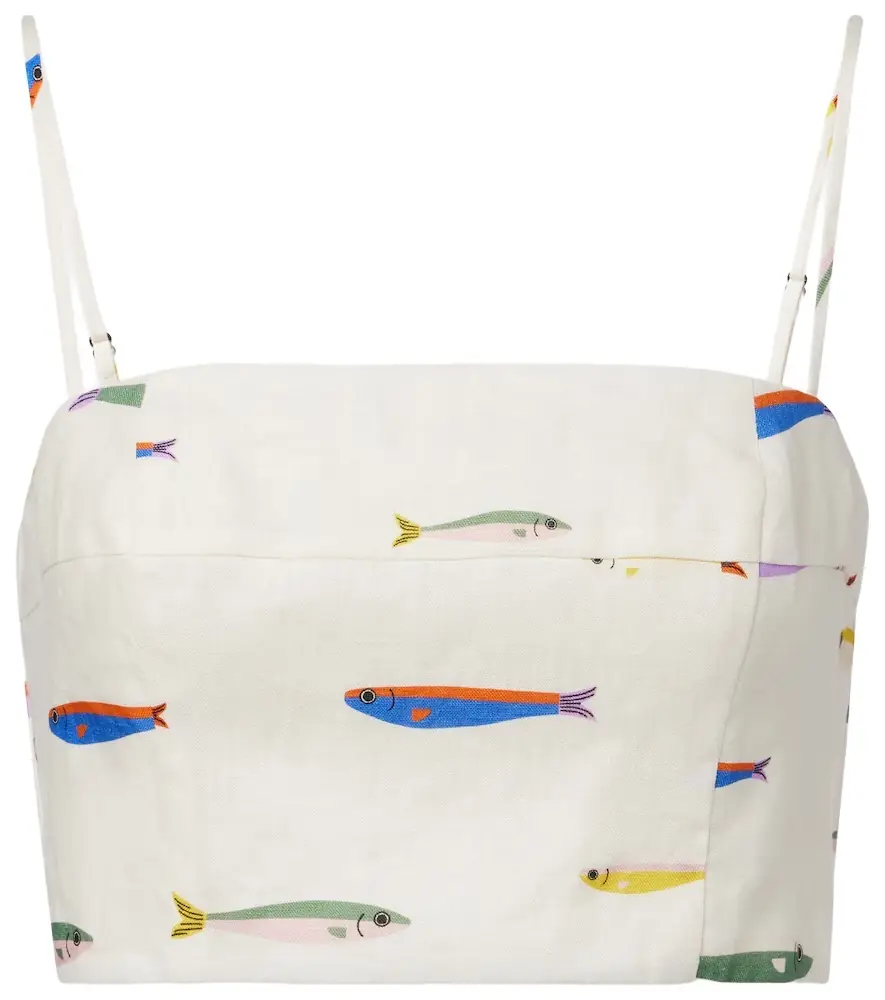 Staud Federico printed linen crop top