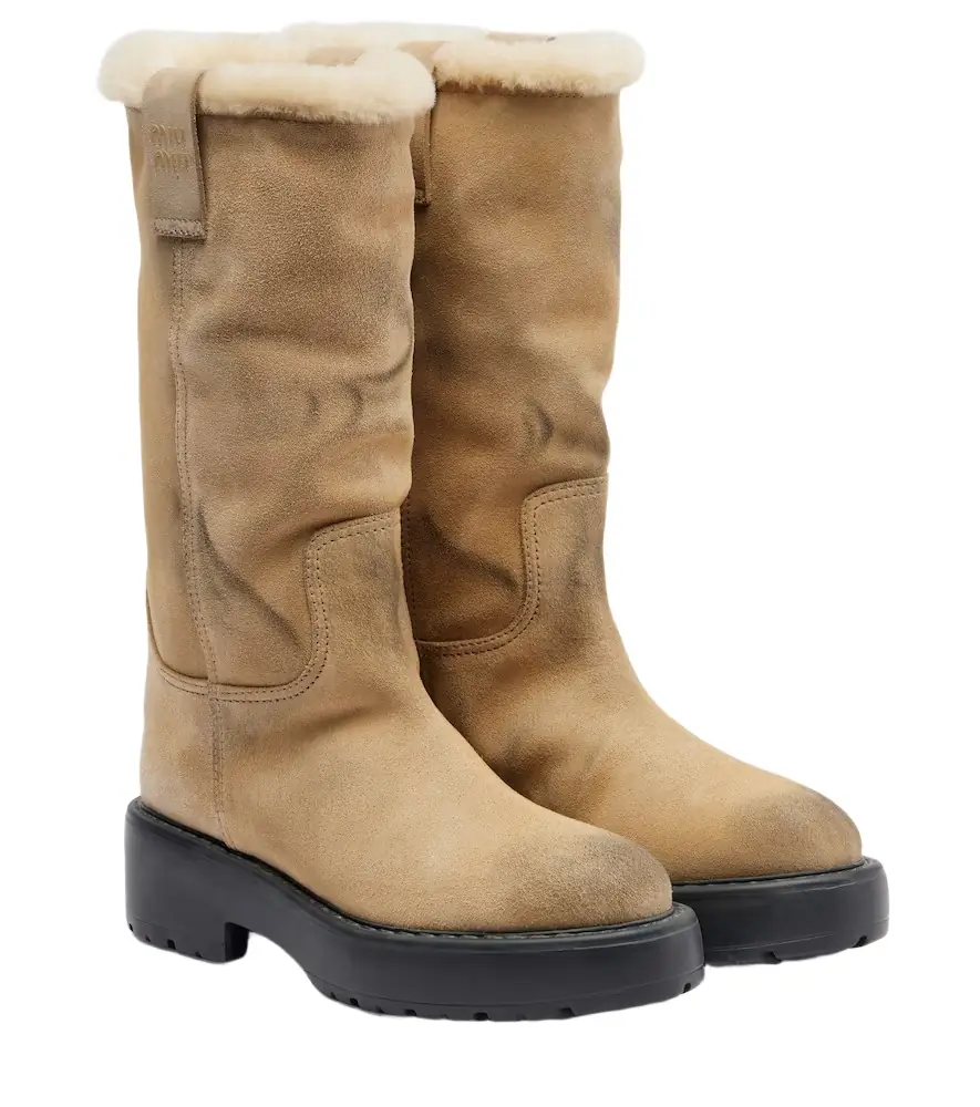 Miu Miu Shearling-lined suede knee-high boots