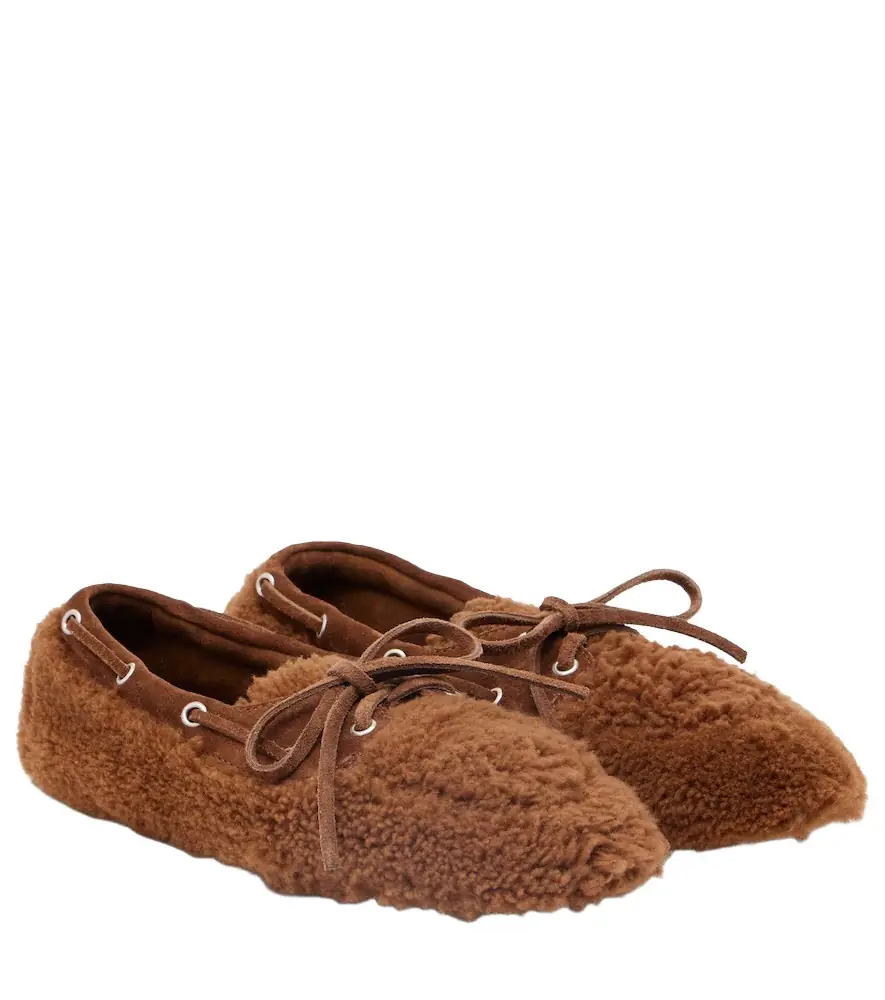 Miu Miu Suede-trimmed shearling boat shoes