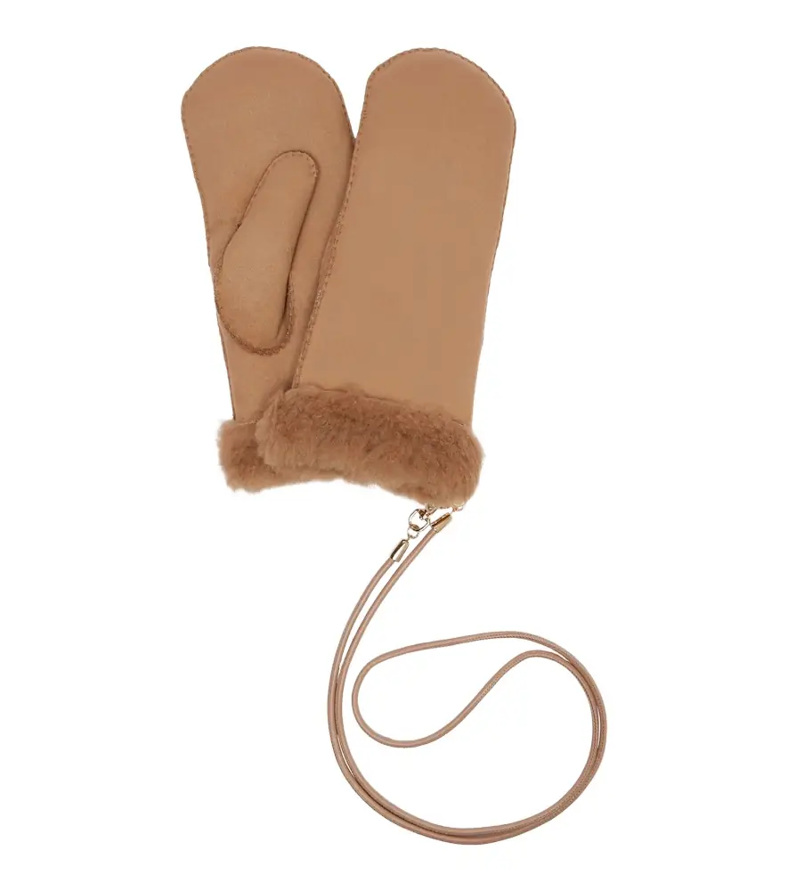 Max Mara Sand shearling-lined mittens