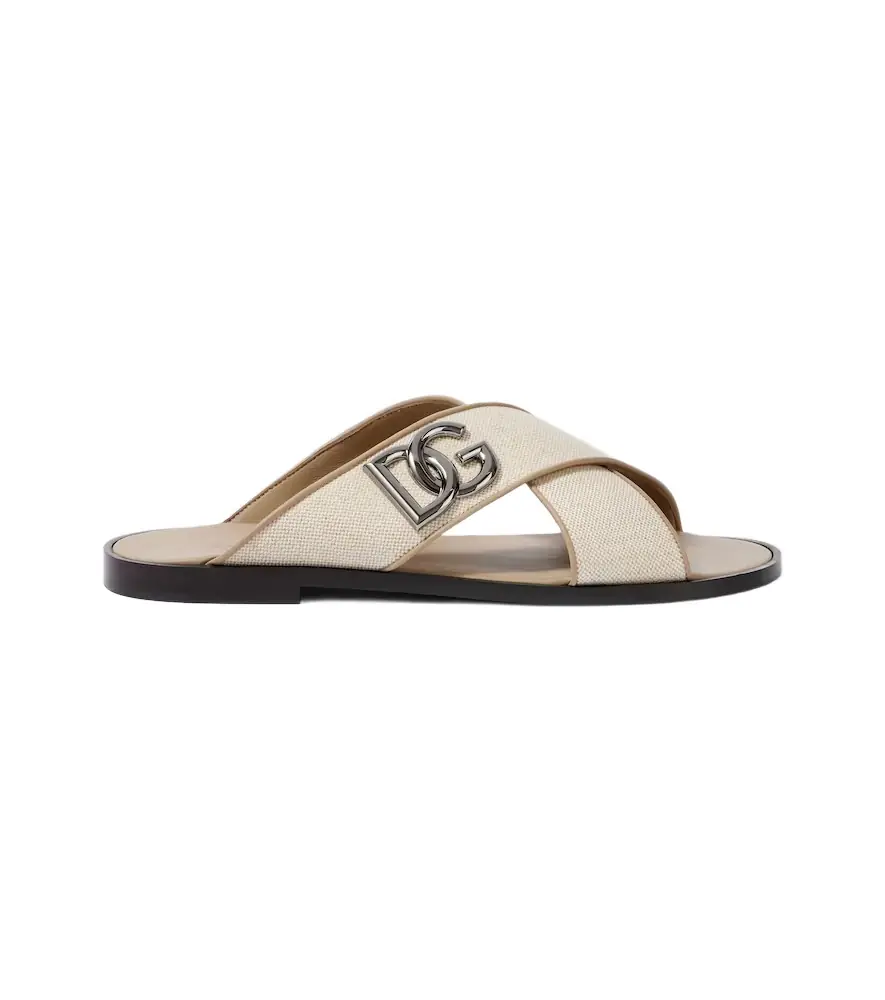 Dolce & Gabbana DG leather-trimmed canvas slides