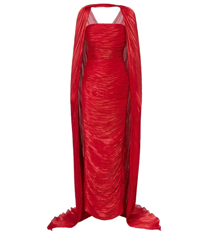 Marmar Halim Caped pleated bustier gown