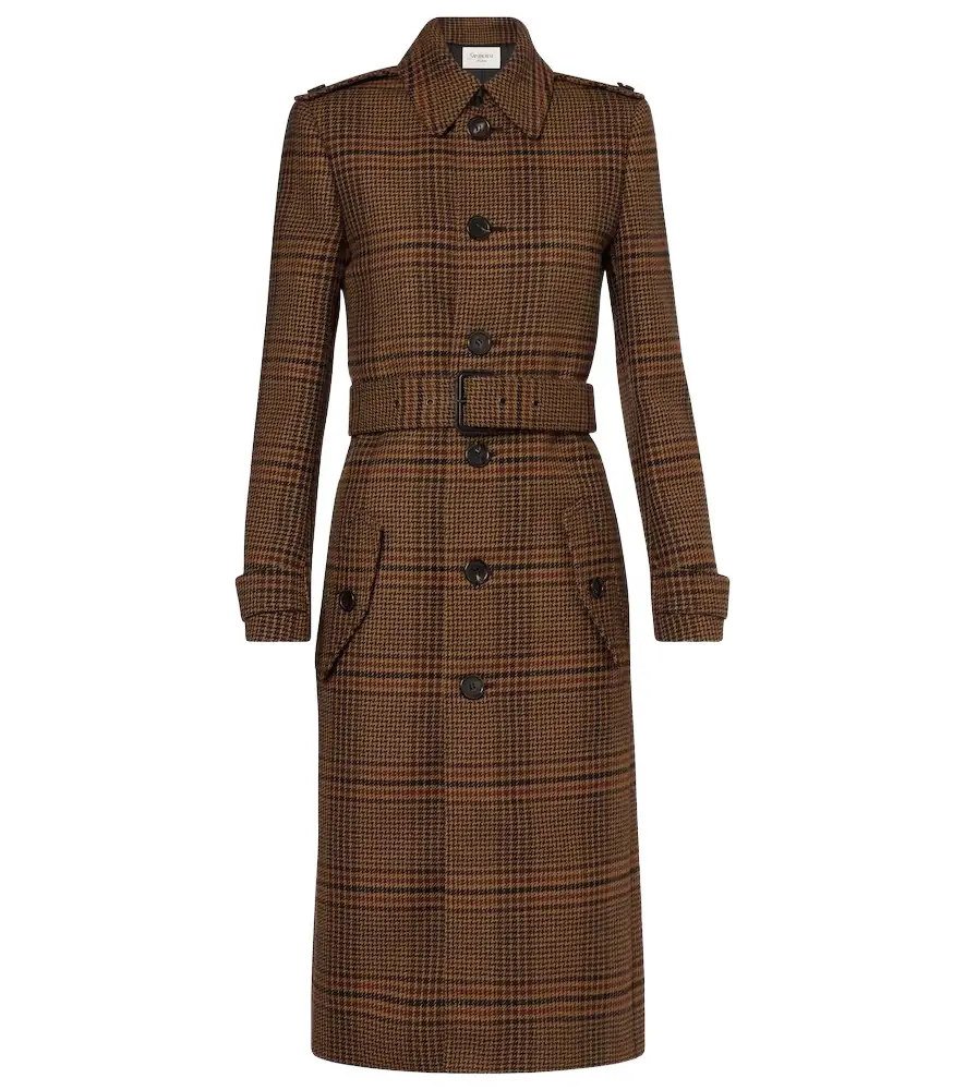 Saint Laurent Belted Prince of Wales wool coat