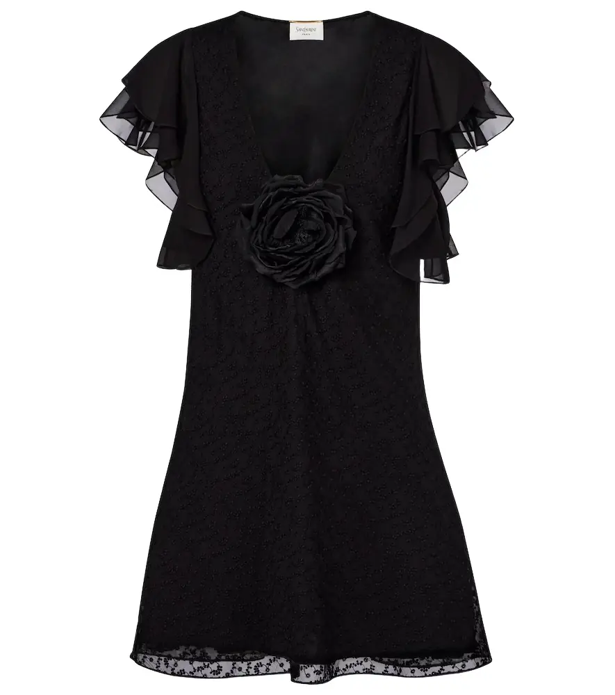Saint Laurent Floral-appliqué embroidered minidress