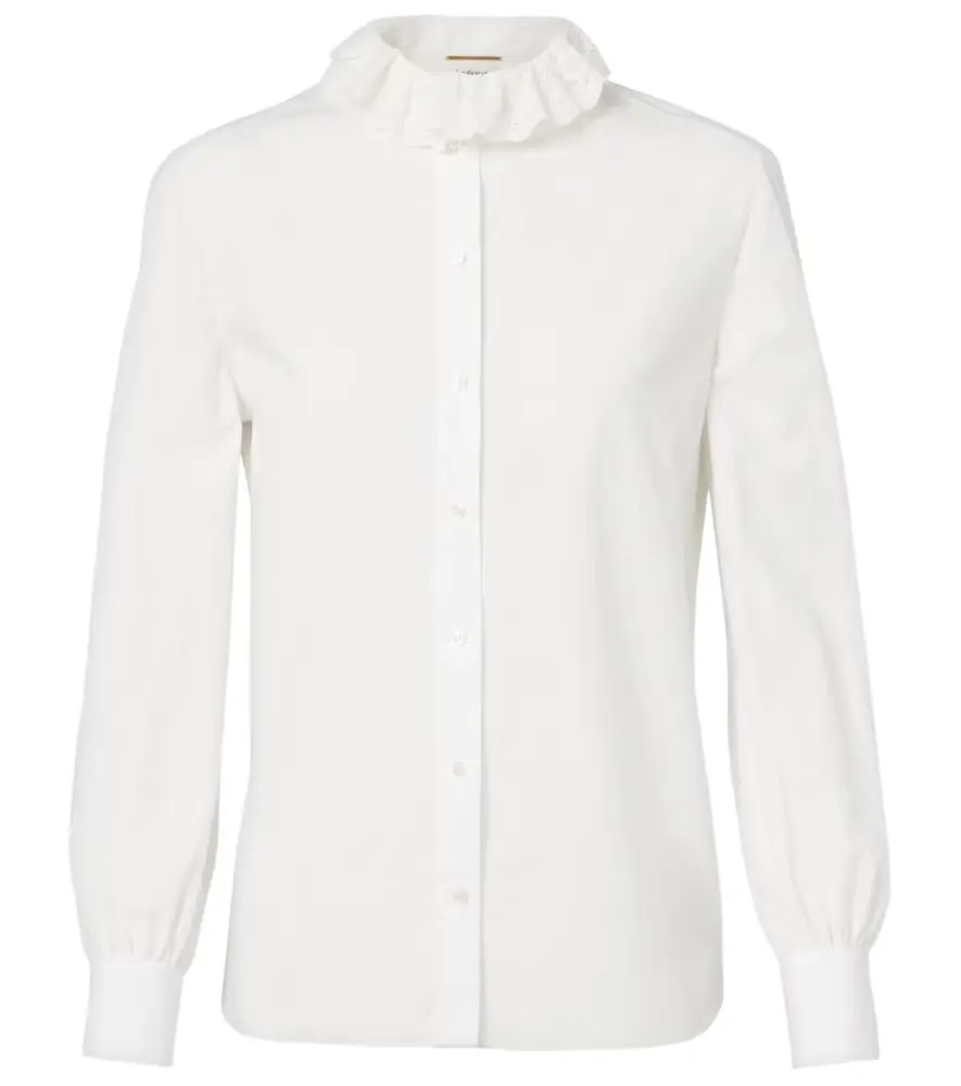 Saint Laurent Lace-trimmed cotton poplin blouse
