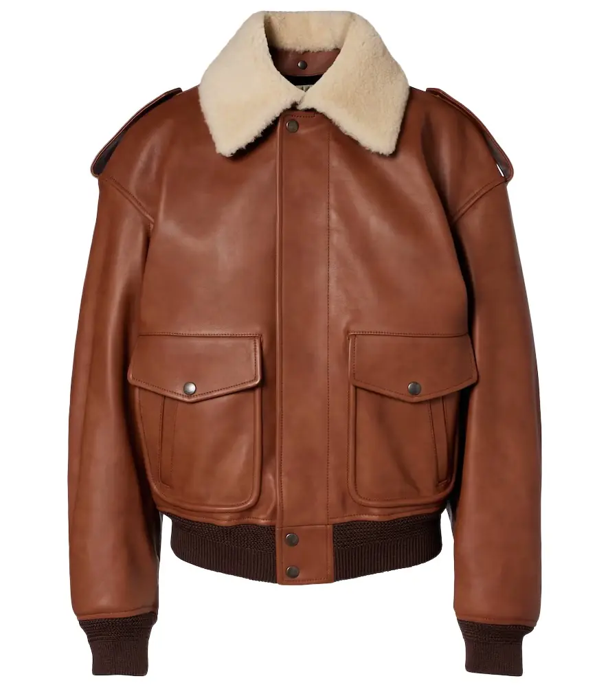 Saint Laurent Shearling-trimmed leather bomber jacket