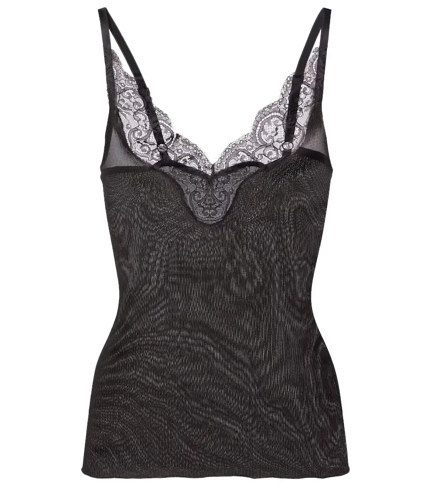 Saint Laurent Lace-trimmed ribbed-knit silk camisole