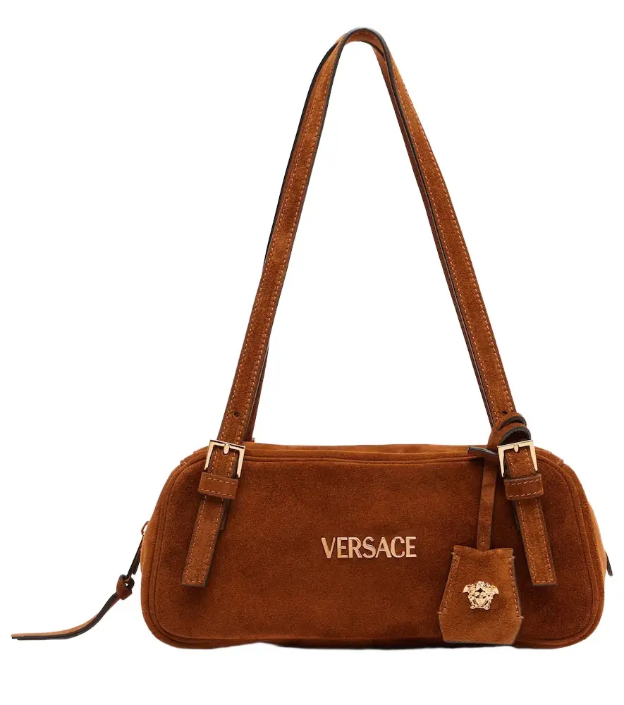 Versace Tag suede shoulder bag