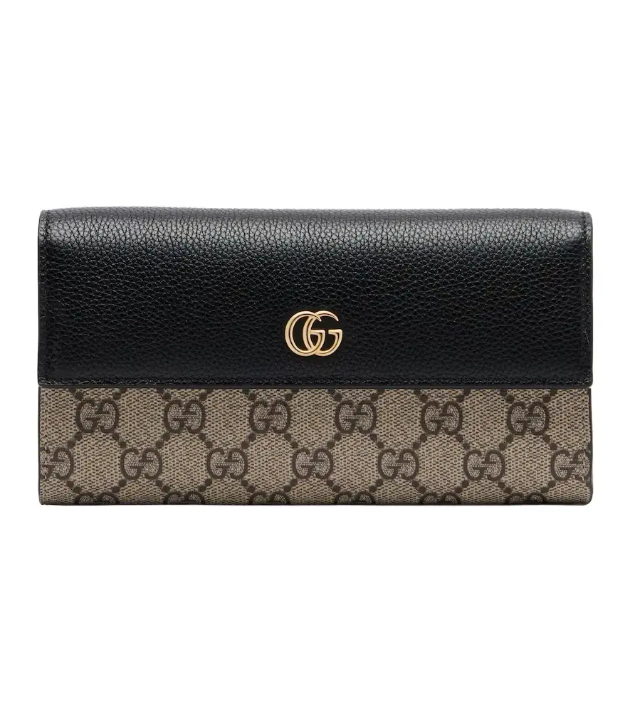 Gucci GG Marmont leather-trimmed wallet on chain