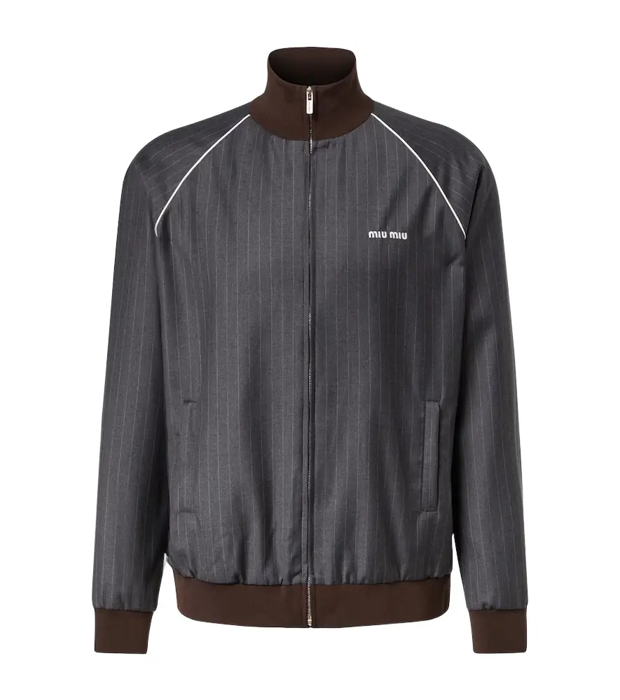 Miu Miu Logo pinstripe virgin wool track jacket