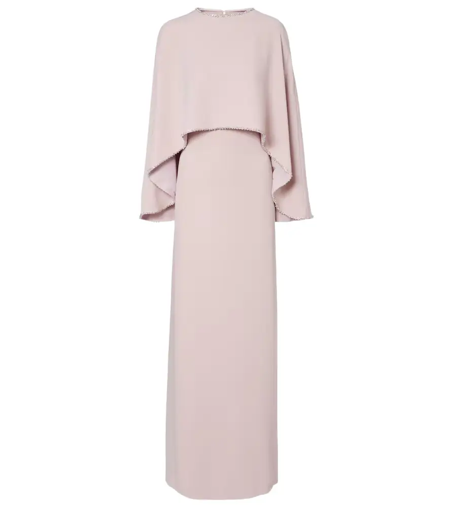 Costarellos Crystal-embellished caped gown