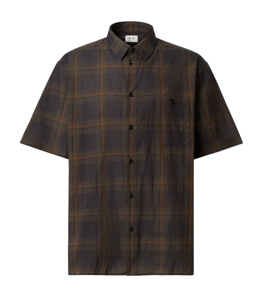 Saint Laurent Tartan checked cotton voile shirt