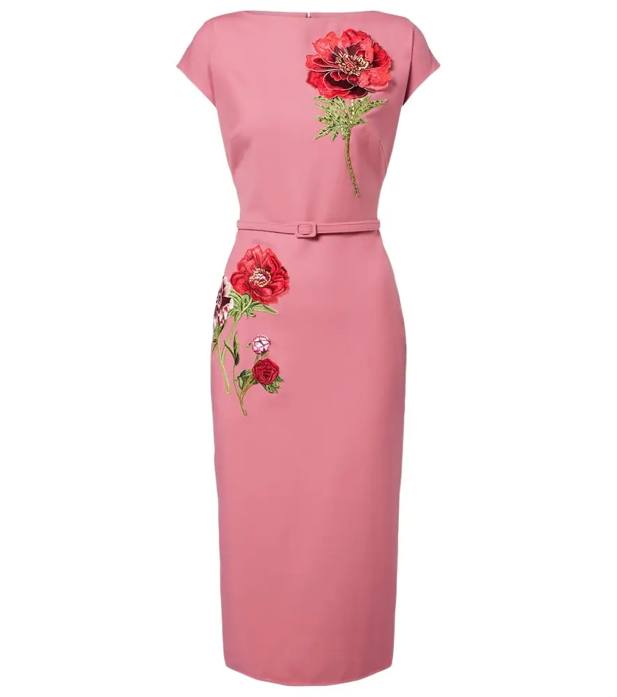 Oscar de la Renta Floral-appliqué midi dress