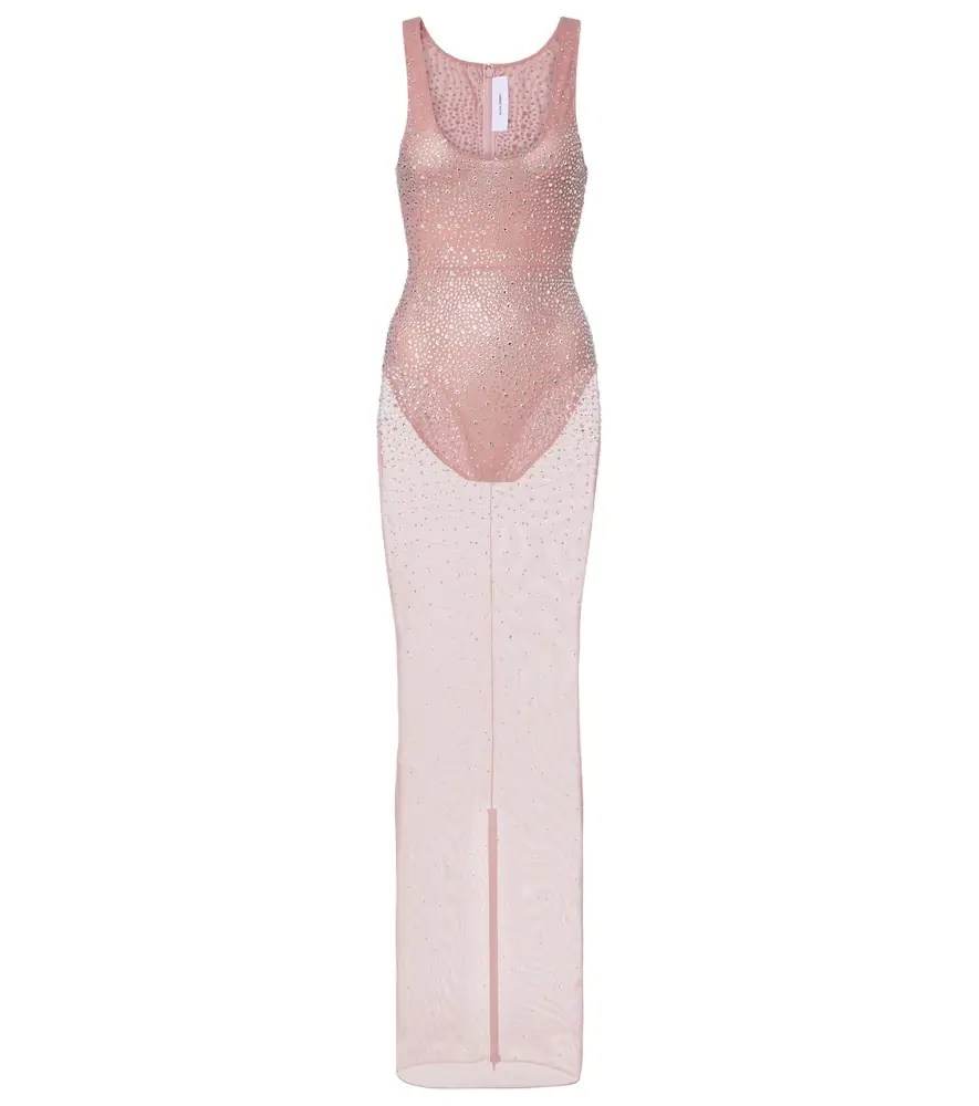 Alex Perry Crystal-embellished mesh maxi dress