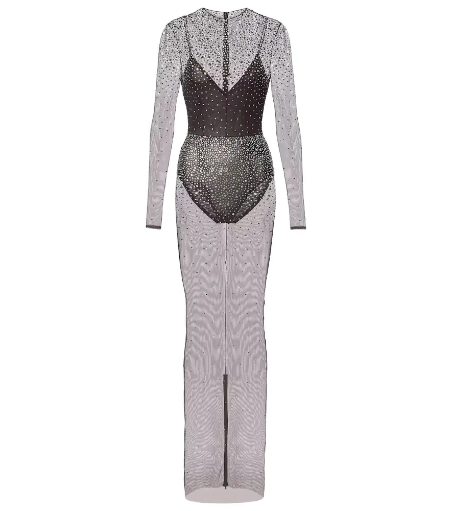 Alex Perry Crystal-embellished mesh maxi dress