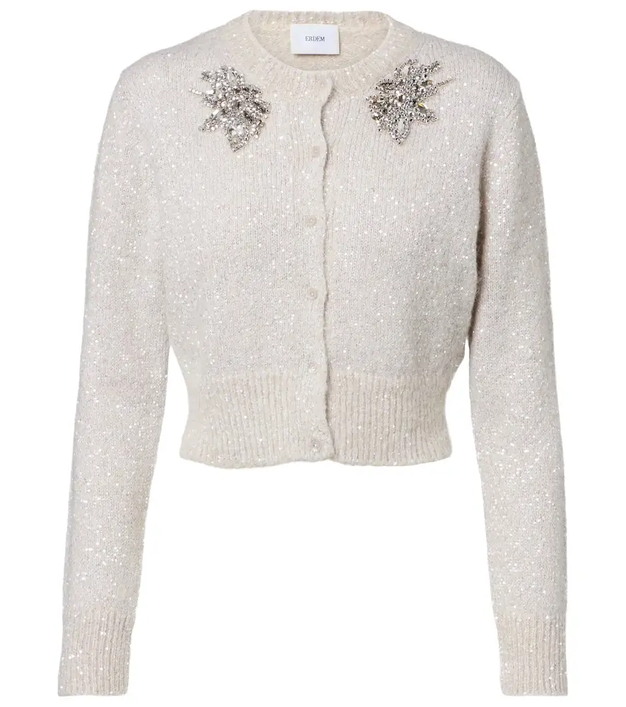 Erdem Embellished cropped alpaca-blend cardigan
