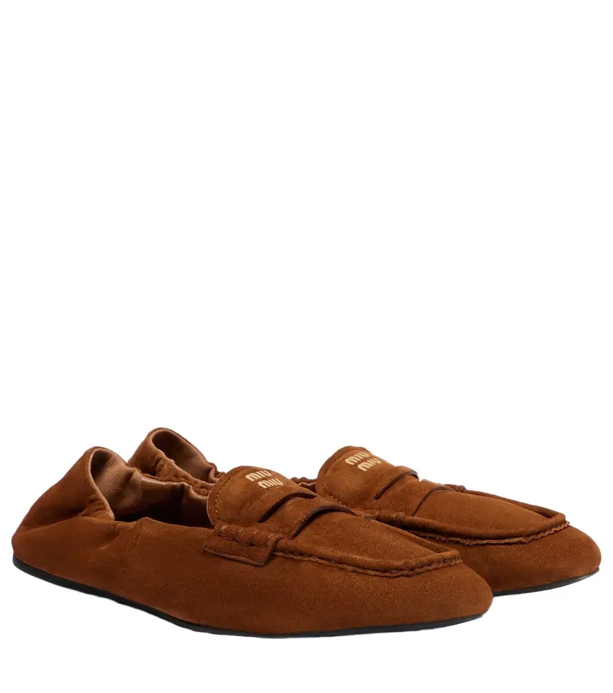 Miu Miu Ruches logo suede loafers