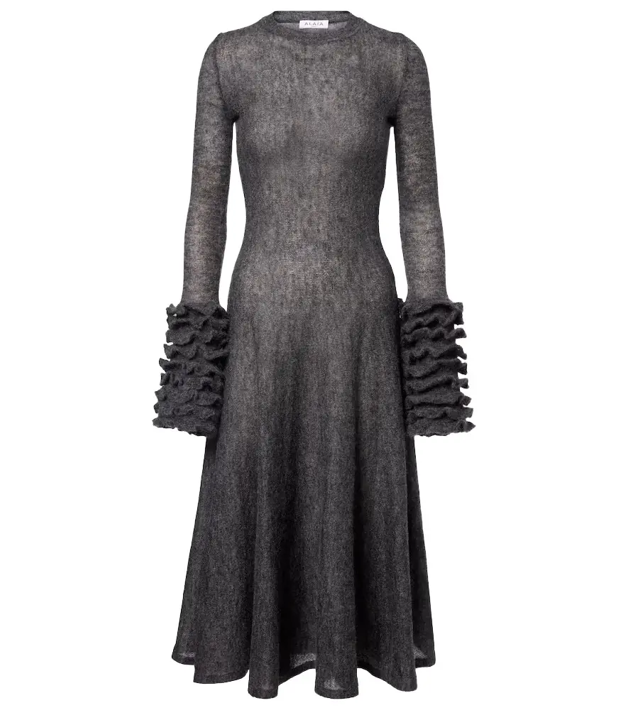Alaia Alaïa Ruffled mohair and wool-blend midi dress