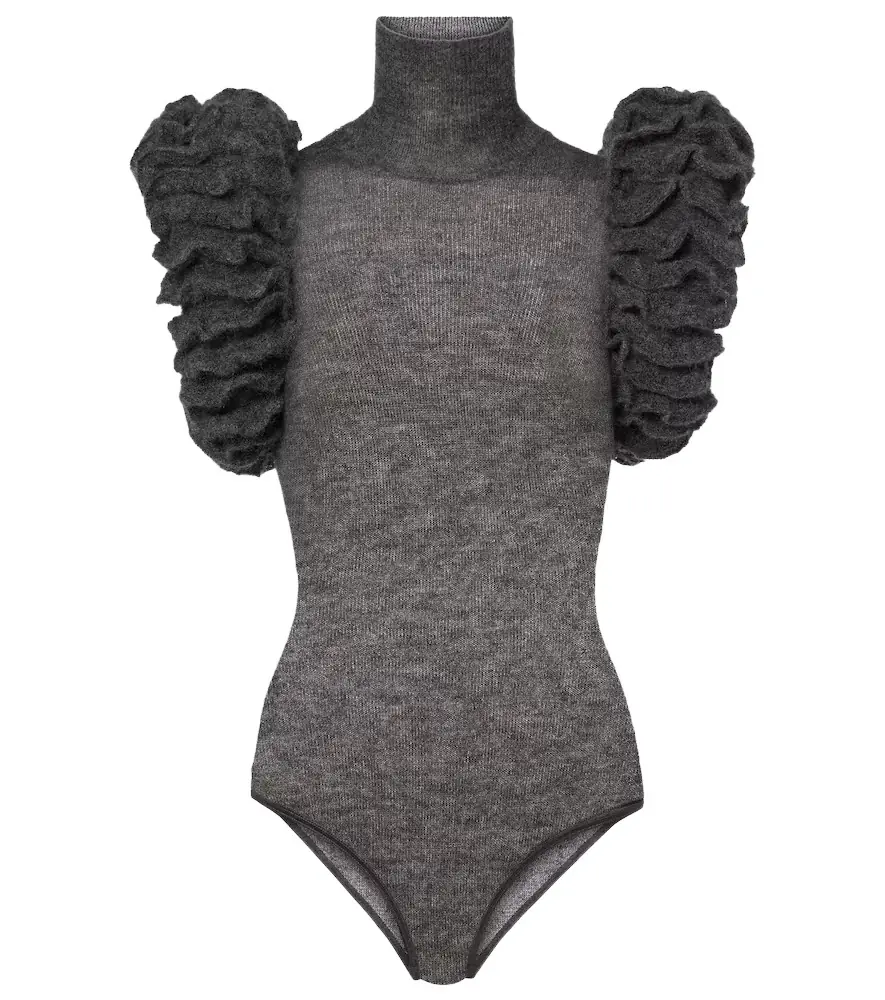 Alaia Alaïa Ruffled mohair and wool-blend bodysuit