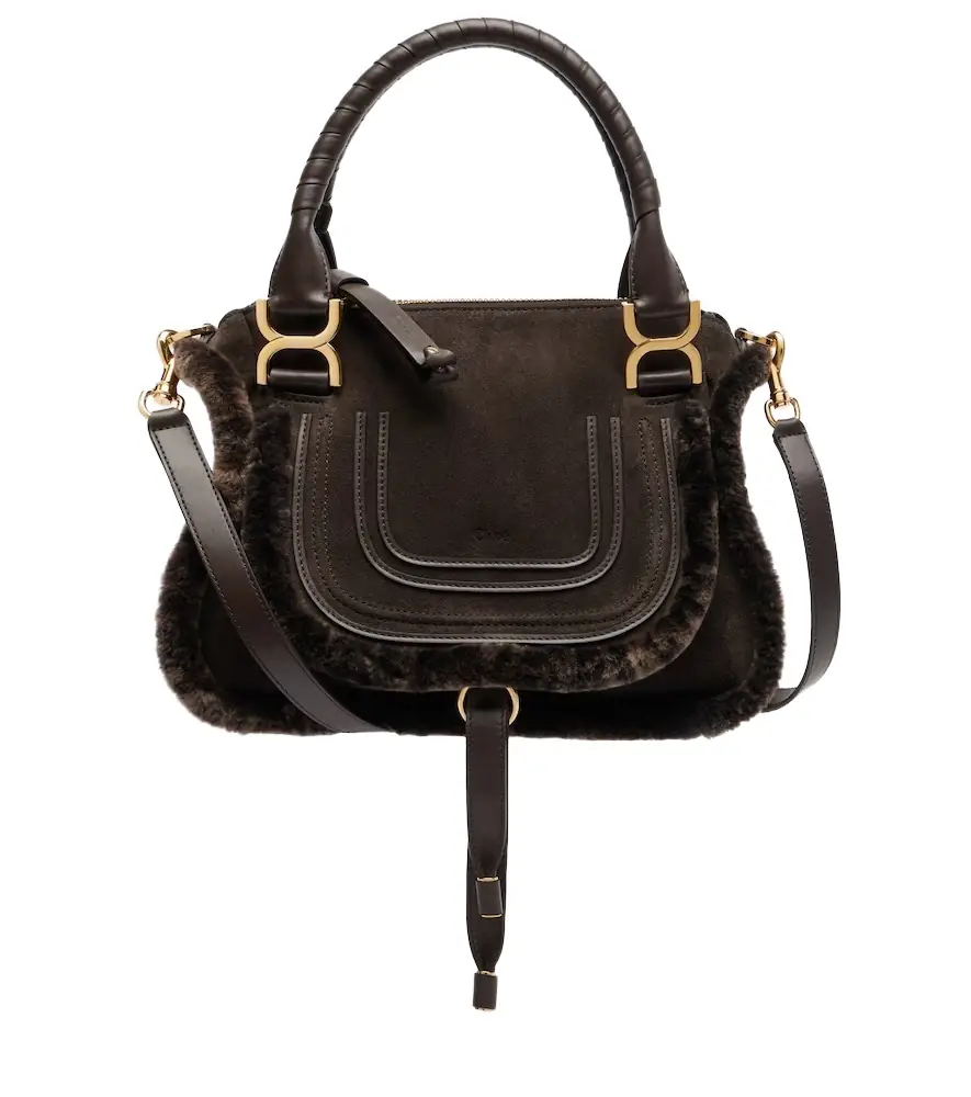 Chloe Chloé Marcie Small shearling-trimmed suede tote bag