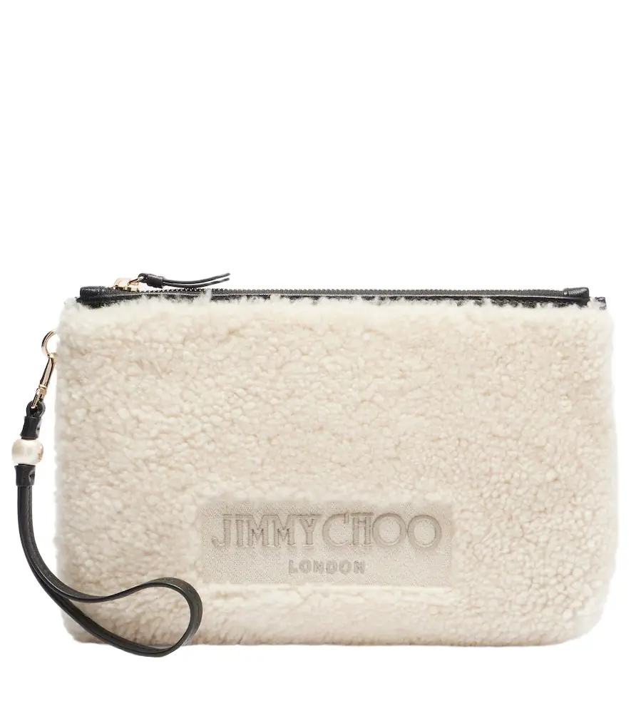 Jimmy Choo Logo shearling pouch with strap - Women's Bags