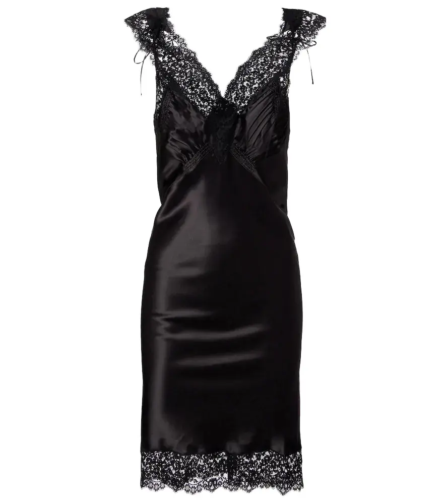 Saint Laurent Lace-trimmed silk satin slip dress