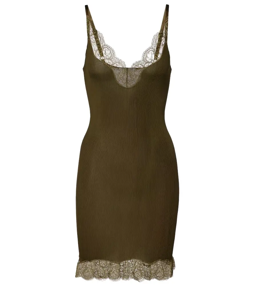 Saint Laurent Lace-trimmed silk jersey slip dress