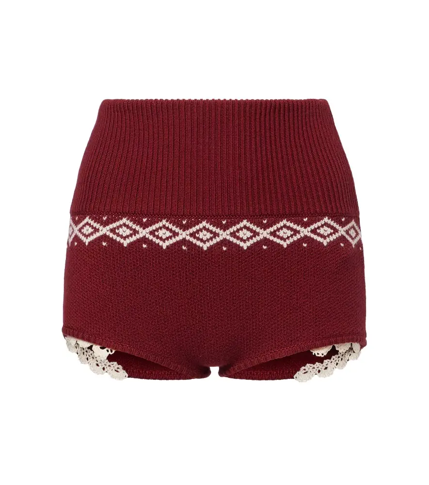 Magda Butrym Lace-trimmed wool jacquard shorts
