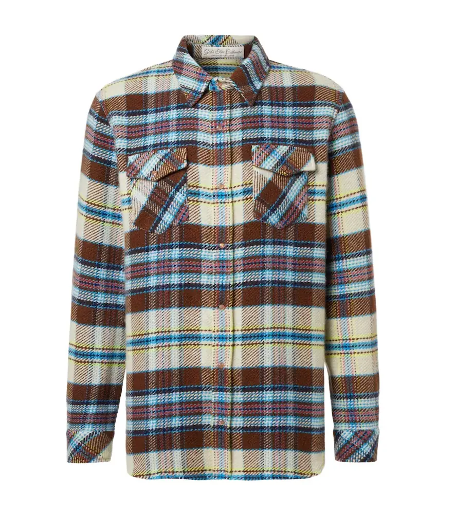 God's True Cashmere Plaid cashmere shirt with sunstone